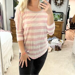 Joie linen blush pink & white striped lightweight sweater